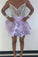 V Neck Purple Strapless Homecoming Dresses Satin Sequins Above Knee Short Prom Dress H1096