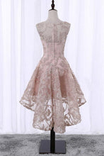 Load image into Gallery viewer, Vintage High Low Round Neck Lace Appliques Pink Homecoming Dresses with Straps H1193