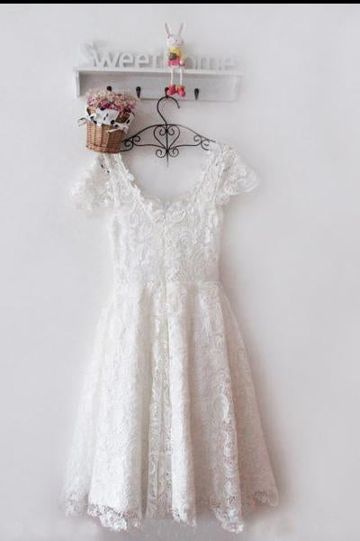 Vintage Ivory Short Lace Short Prom Homecoming Dresses Scoop Appliques Bridesmaid Dress H1160