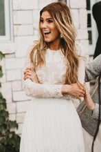 Load image into Gallery viewer, Vintage Long Sleeve Ivory Lace Chiffon Scoop Wedding Dresses Country Wedding Gowns W1050