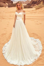Load image into Gallery viewer, Sexy Off-the-Shoulder Sweep Train Sweetheart A-Line Tulle Ivory Floor-Length Wedding Dress RS865