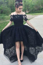 Load image into Gallery viewer, Vintage A-Line Off the Shoulder Black Lace High Low Short Sleeve Prom Homecoming Dresses RS80