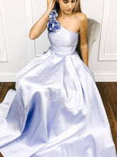 Load image into Gallery viewer, A-line One Shoulder Satin Long Prom Dress With Flowers