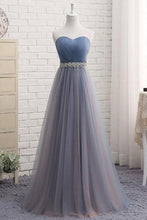 Load image into Gallery viewer, Cute A Line Sweetheart Tulle Blue Strapless Beads Prom Dress Bridesmaid Dresses RS807
