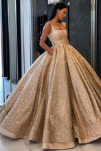 Load image into Gallery viewer, Ball Gown Prom Dress with Pockets Beads Sequins Floor-Length Gold Quinceanera Dresses RS724