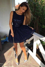 Load image into Gallery viewer, Popular Round Neck Sequins Dark Blue Short Prom Dresses Homecoming Dresses RS909