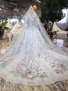 Stunning Light Blue Long Sleeve Wedding Dresses High Neck Quinceanera Dresses RS772