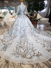 Load image into Gallery viewer, Stunning Light Blue Long Sleeve Wedding Dresses High Neck Quinceanera Dresses RS772