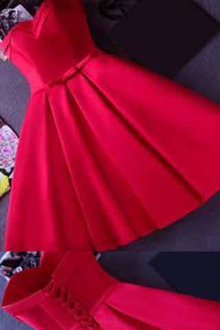 Strapless Red Knee-length Short Ribbon Prom Dress Homecoming Dress RS926