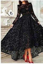 Load image into Gallery viewer, Elegant High Low Black Lace Long Sleeveless Cheap High Neck A-Line Prom Dresses RS828