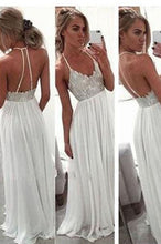 Load image into Gallery viewer, White Chiffon Sequin Long Prom Dress For Teens Backless Long Prom Dresses Wedding Dress RS96