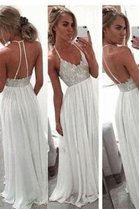 White Chiffon Sequin Long Prom Dress For Teens Backless Long Prom Dresses Wedding Dress RS96