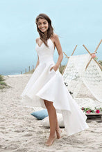 Load image into Gallery viewer, Spaghetti Straps V Neck Long High Low Ivory Homecoming/Wedding Dress with Pockets RS216