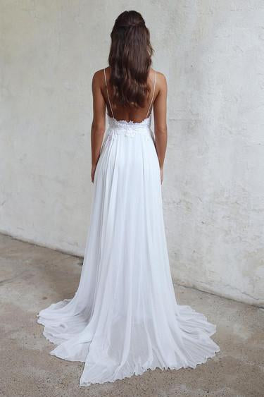 Backless Beach White Cheap Spaghtti Straps Bridal Wedding Dress RS67