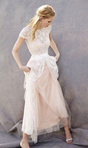 Lovely Blush Pink Tulle Lace Bridal Dress Cap Sleeves Sleeveless Wedding Dress RS35