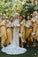 Yellow V Neck Spaghetti Straps High Low Bridesmaid Dresses Wedding Party Dresses BD1017