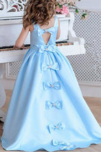 Load image into Gallery viewer, Princess A Line Sky Blue Satin Flower Girl Dresses with Bowknot, Baby Dresses SRS15586