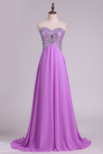 Load image into Gallery viewer, 2024 A Line Sweetheart Beaded Bodice Chiffon Sweep Train Prom Dresses