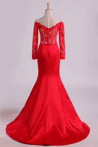 2024 Red Prom Dresses Mermaid/Trumpet Spandex With Applique Sweep Train Red