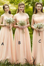 Load image into Gallery viewer, Beautiful Long A-Line Pink Elegant A-Line Lace Tulle Bridesmaid Dresses