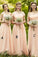 Beautiful Long A-Line Pink Elegant A-Line Lace Tulle Bridesmaid Dresses