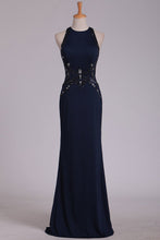 Load image into Gallery viewer, 2024 Black Prom Dresses Scoop Sheath With Beading Open Back Spandex