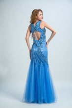 Load image into Gallery viewer, 2024 Prom Dresses V Neck Open Back Tulle With Beading Floor Length