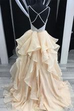 Load image into Gallery viewer, Newest Spaghetti Straps Ball Gown Beading Champagne Princess Prom Dresses Quinceanera Dresses