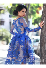 Load image into Gallery viewer, See Through Long Sleeve A Line Homecoming Dresses Lace Short Prom Dresses