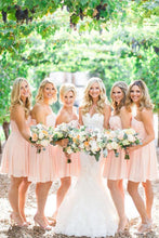 Load image into Gallery viewer, Pink Zipper Back Sweetheart Chiffon Backless Short Bridesmaid Dresses