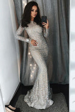 Load image into Gallery viewer, Gorgeous Long Sleeves Elegant Sheath Sequin Shiny Modest Prom Dresses Evening Dresses