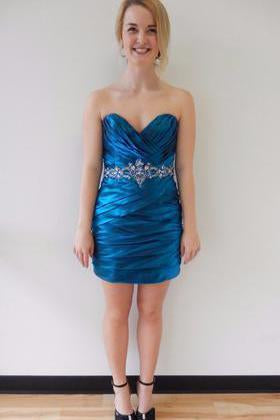 Sexy Satin Short Sweetheart Royal Blue Mermaid Strapless Pleat Homecoming Dresses RS797