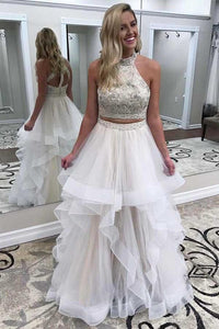 2024 Two-Piece Scoop Prom Dresses A Line Tulle With Beads&Sequins