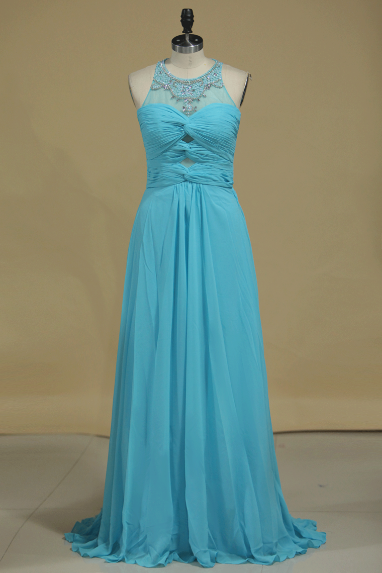 2024 Scoop With Beads And Ruffles Prom Dress A Line Chiffon Open Back