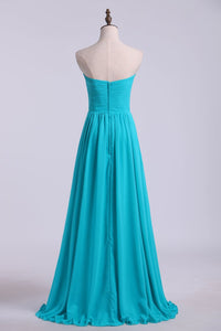 2024 Sweetheart Neckline With Beads Pleated Bodice Floor Length Flowing Chiffon Skirt