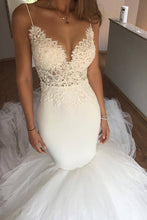 Load image into Gallery viewer, 2024 Spaghetti Straps Wedding Dresses Mermaid Tulle With Applique Open Back