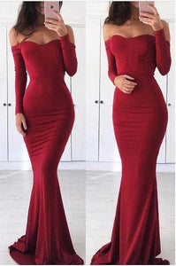 Sexy Off the Shoulder Long Sleeve Sweetheart Red Prom Dresses, Graduation SRS15668