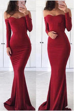 Load image into Gallery viewer, Sexy Off the Shoulder Long Sleeve Sweetheart Red Prom Dresses, Graduation SRS20440
