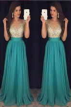 Load image into Gallery viewer, 2024 Sexy Crew Neck Chiffon Long Tulle Beaded Stones Top Floor Length Prom Dresses RS162