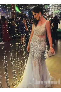 Silver Sequins Luxurious See Through Party Dress Backless Mermaid Long Prom SRSP9RZ2GRG