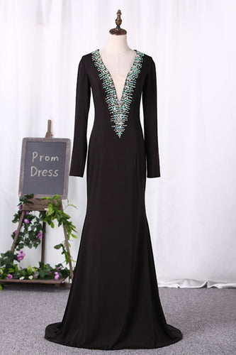 2024 V Neck Long Sleeves Mother Of The Bride Dresses Spandex With Beading Mermaid