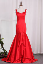 Load image into Gallery viewer, 2024 Satin Mermaid Straps Evening Dresses Sweep Train Zipper Up