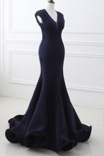 Load image into Gallery viewer, 2024 Mermaid V Neck Satin Evening Dresses With Beading Sweep Train