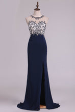 Load image into Gallery viewer, 2024 Sexy Open Back Prom Dresses Sheath Scoop Spandex With Beading And Slit