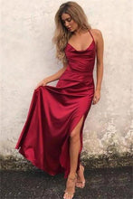 Load image into Gallery viewer, Spaghetti Straps Long Simple Cheap Burgundy Prom Dresses Party Dresses