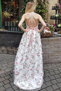 2024 A Line V Neck Spaghetti Straps Flower Lace Long Prom Dresses Party Dresses