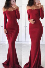 Load image into Gallery viewer, Sexy Off the Shoulder Long Sleeve Sweetheart Red Prom Dresses, Graduation SRS15668
