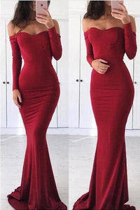 Sexy Off the Shoulder Long Sleeve Sweetheart Red Prom Dresses, Graduation SRS20440