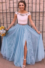 Load image into Gallery viewer, Pretty 2 Pieces Long Tulle Lace Elegant Prom Dresses Evening Dresses