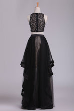 Load image into Gallery viewer, 2024 See-Through Prom Dresses Two Pieces Scoop A Line Tulle With Beading